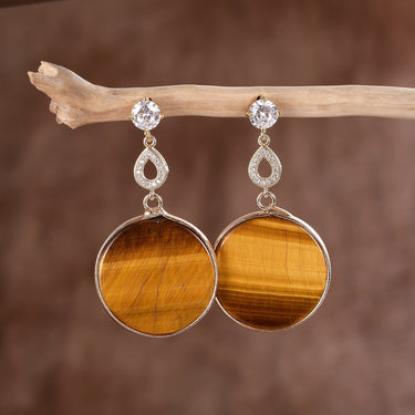 Full Moon Tiger Eye Drop Earrings-Your Soul Place